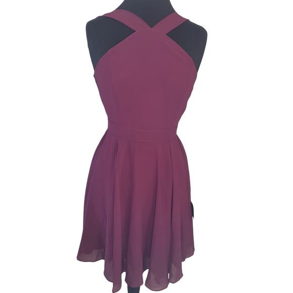 NWT Lulu’s Burgundy Halter Mini Dress S Skater Fit Flare Wedding Party Chic - Picture 4 of 12